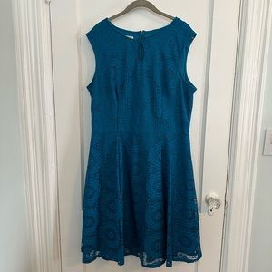 London Style Blue Keyhole Neck Dress Size 16